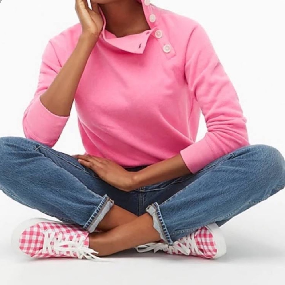 {j.crew factory} Hot Pink Button Neck Sweatshirt